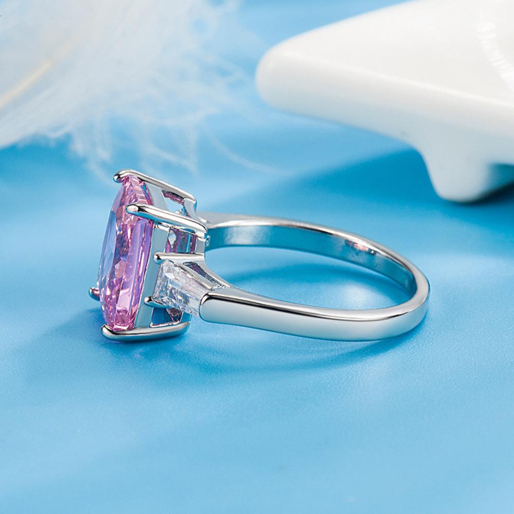 WOSIKATE Fashion Pink Princess Square Zirconia Gemstone   CopperRing For Women Wedding Jewelry Bridal Proposal Rings