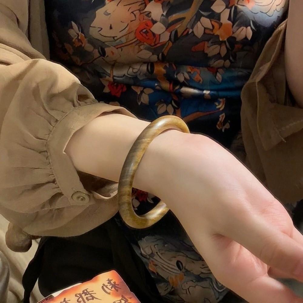 Chinese Ethnic Style Sandalwood Bracelet Wide Round Retro Hand Ring Sandalwood Bangle  Student