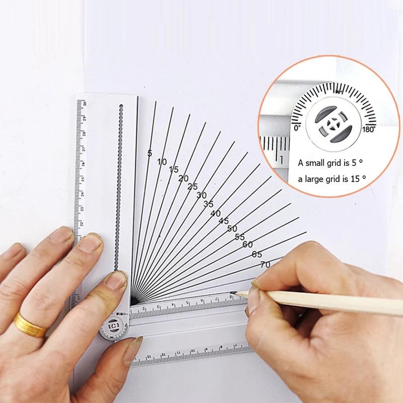 Multifunctional ruler can replace straightedge, protractor, compass, draw arcs, parallel lines, measure line thickness and font