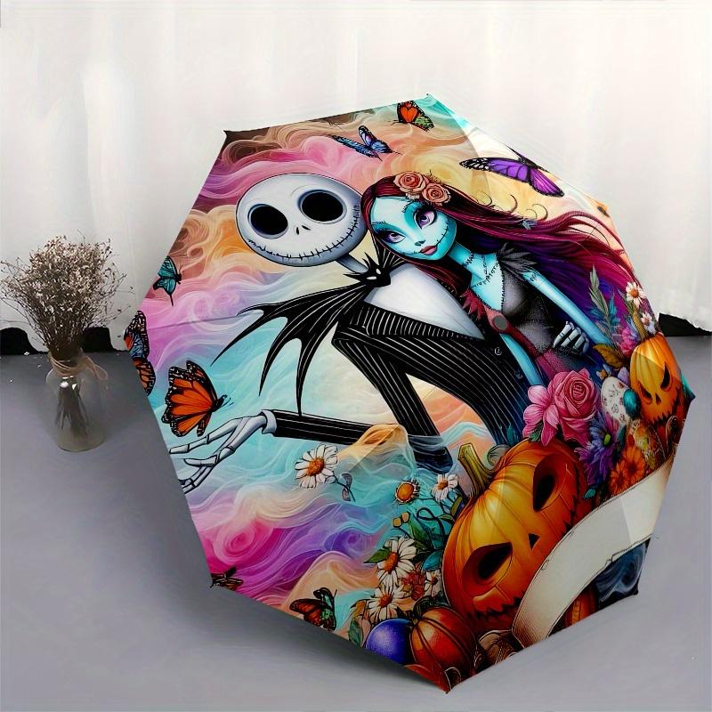 Jack Skellington,Sally Automatic Umbrella Tri fold Portable Umbrella, Best Holiday Gift for Men and Women, Durable Iron Frame, Playful Des