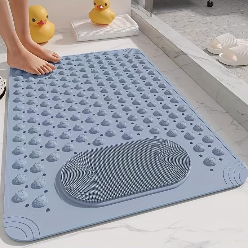 Αντιολισθητικό Πατάκι Μπάνιου από PVC με Κουμπιά Μασάζ - Ανοιχτό Μπλε & Πολύχρωμο Μοτίβο Πουά, Ορθογώνιο Πατάκι Ασφαλείας για Ντους και Μπάνιο, Αξεσουάρ Μπάνιου