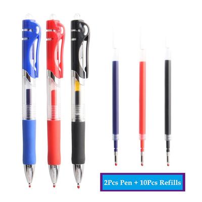 12Pcs Retractable Gel Pens Black Red Blue Ink Colored Gel Pen Set 0.5 Mm Replaceable Refills Office Stationery