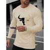 Men's Loose Fit Plus Size Comfortable Casual Sports Bull Pattern Printed Round Neck Long Sleeved T-shirt Top