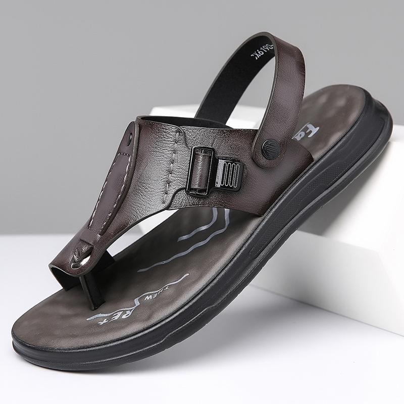 TUINANLE Neue Herren Rutschfeste Ledersandalen Offene Zehen Weiche Sommer Strand Pantoffeln für Herren Outdoor Lässige Bequeme Sandalen