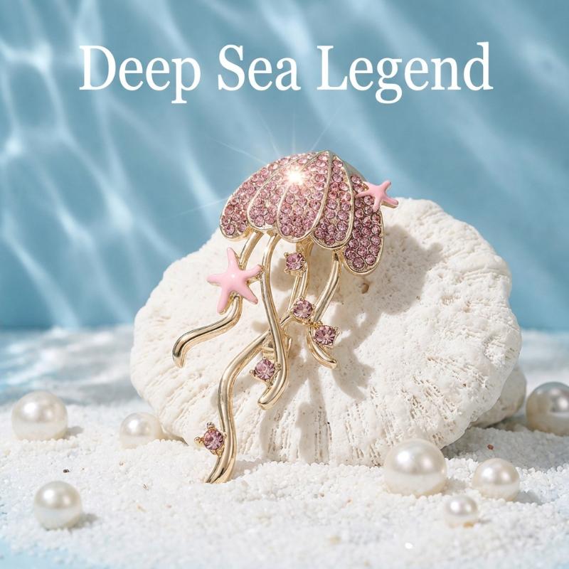 Rhinestone Jellyfish Brooches For Women Unisex Cute Sea Life Pins Office Birthday Party Friend Gifts Trendy Jewelry Accessories
