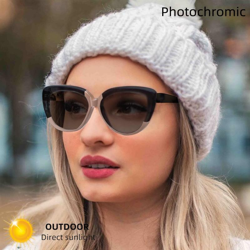 New Core Insert Cat Eye Ladies Frame Anti Blue Light Photochromic Prescription Reading Glasses
