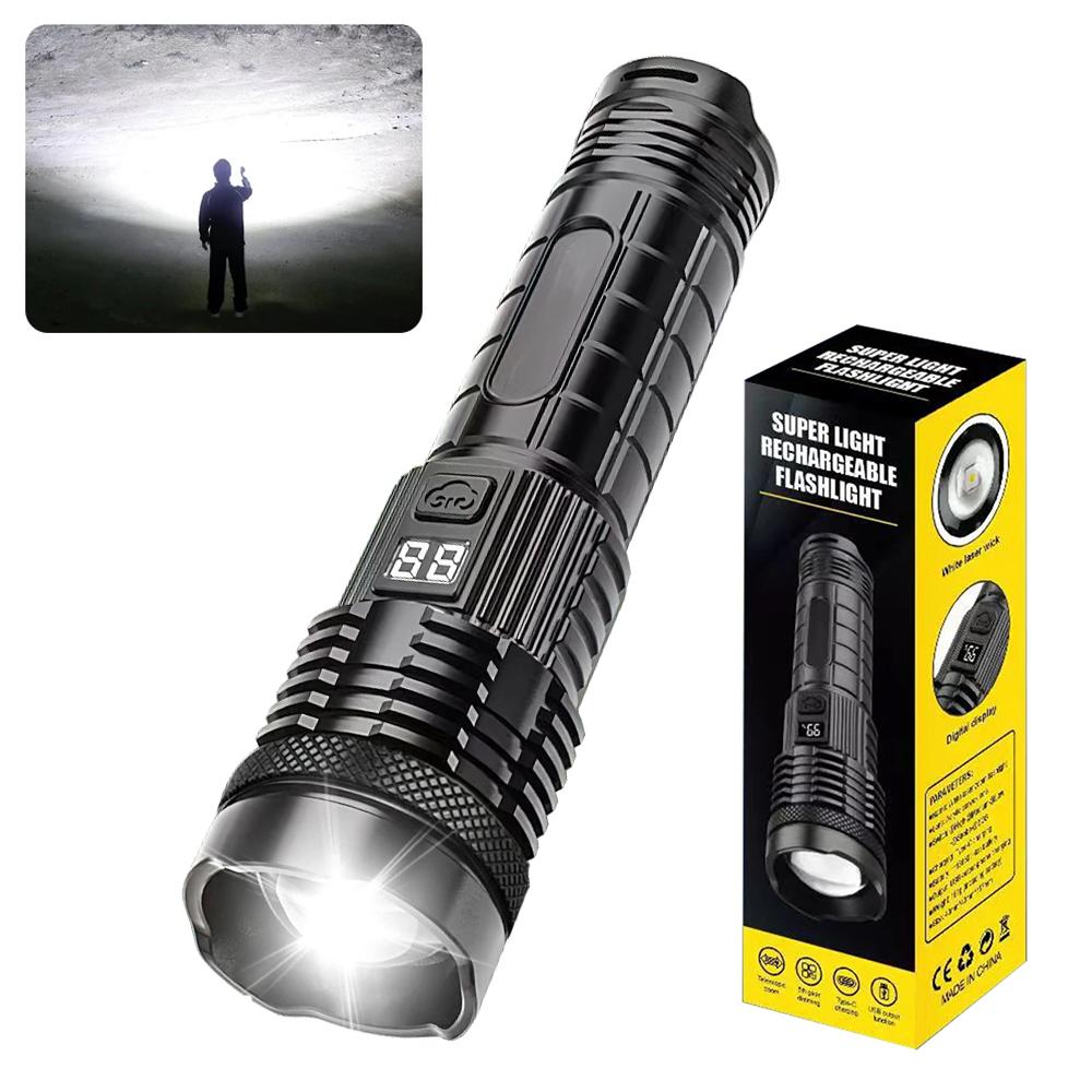 4000MAH Powerful LED Flashlight With Built-in 18650 Battery Usb Rechargeable Torch  5 Lighting Modes Outdoor Emergency Camping Lantern