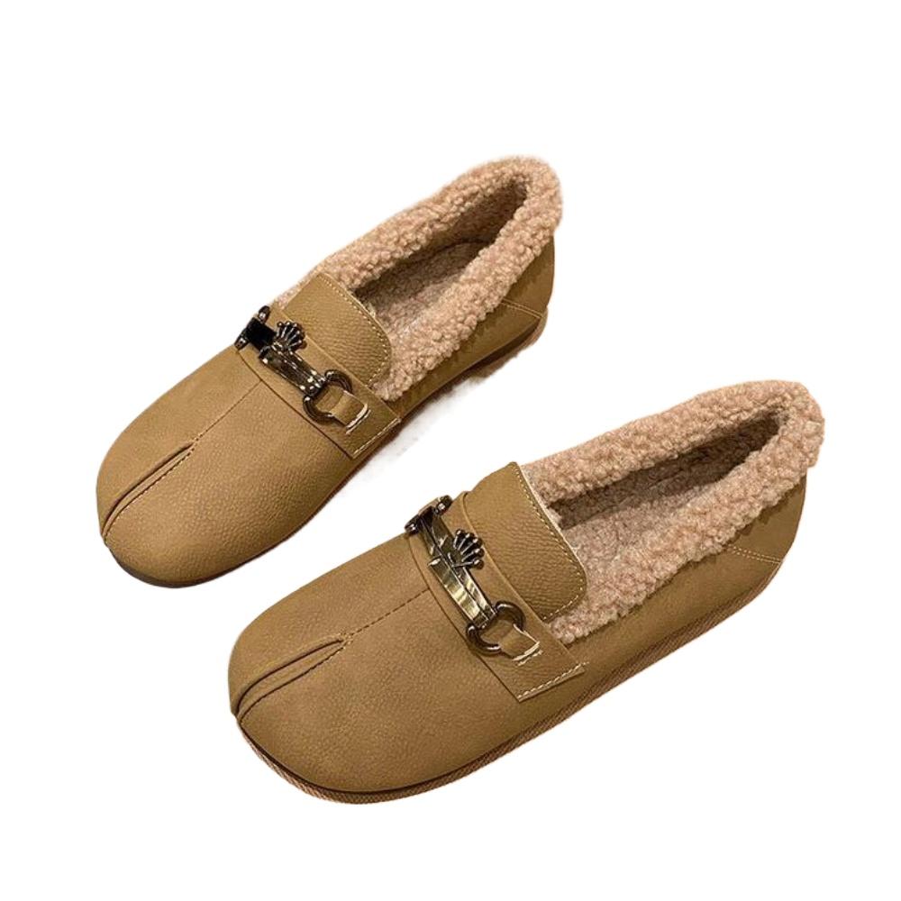 Chaussures Femme Ballerines Mocassins Fourrure Bout Rond Automne Décontracté Baskets Féminines Robe Mocassin Automne Hiver Loisirs Sangle à Boucle Flock Rubb