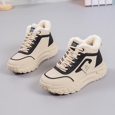 Dames Chunky Sneakers Warme Pluche Wintersport Papa Schoenen Hoge Top Platform Casual Schoenen Dames Dikke Zool Katoenen Schoenen