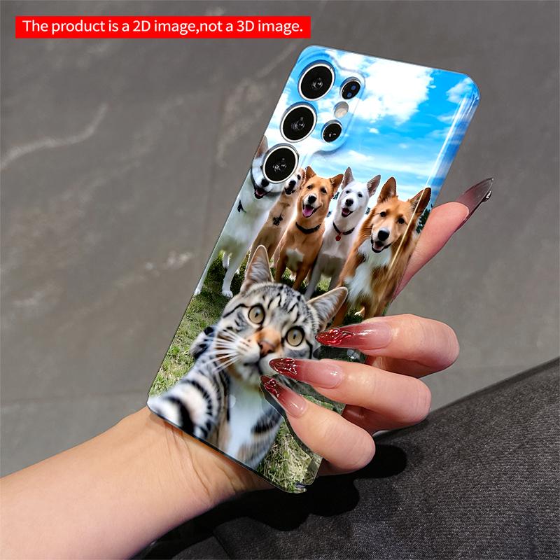 2DFlat Samsung phone case Selfie with Six Dogs and a Tabby Cat Applicable to Galaxy S22 S23 S24 S25ULTRA S26 A12 A13 A14 A15 A16