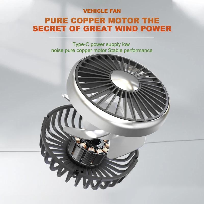 Backseat Car Fan Dual Head Hose Car Seat Fan With Led Light 3 Speeds 360° Rotatable Vehicle Cooling Fan USB Independent Switch