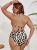 2026 Plus Size Leopard Print Triangle Cup Lace-Up Backless Bikini Set