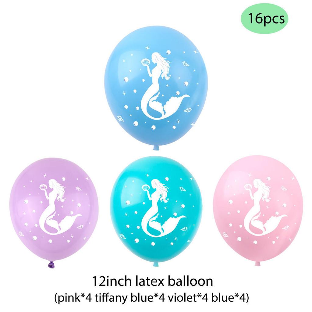 Mermaid Party Themed Decorated Marine Animal Birthday Pull Flag Set Balloon