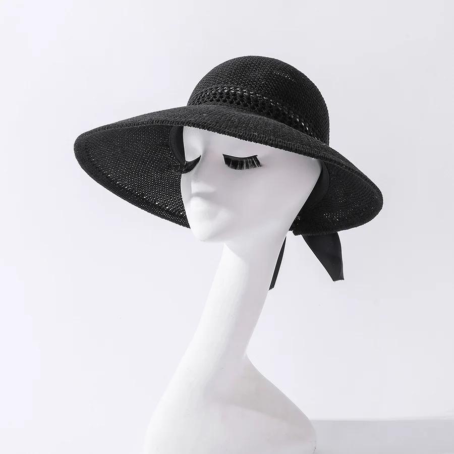 Summer Wide Brim Foldable Sun Hats For Women Girl Portable Ponytail Outdoor Beach Straw Hat Adjustable Uv Protection Panama Caps
