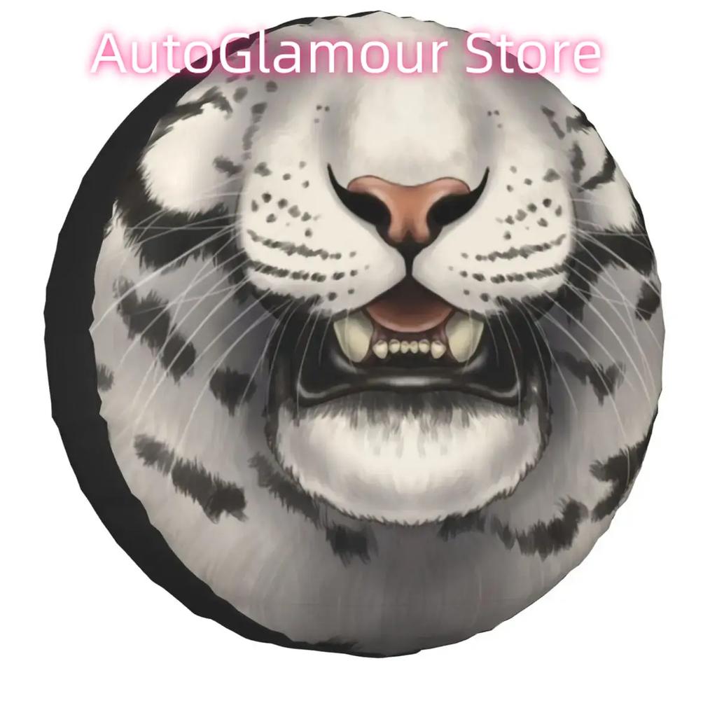 White Tiger Spare Tire Cover for Jeep Pajero Custom 3D Beast Face Waterproof Dust-Proof Car Wheel Covers 14" 15" 16" 17" Inch