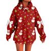 Ladies' Christmas Printed Bow Long Sleeved Loose Fitting Headband With Rope Hooded Sweatshirt Top