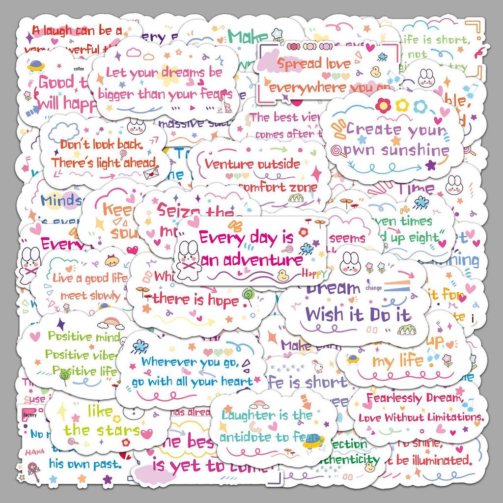 50 Motivational English Cartoon Graffiti Stickers for Water Bottles, Phones & Laptops