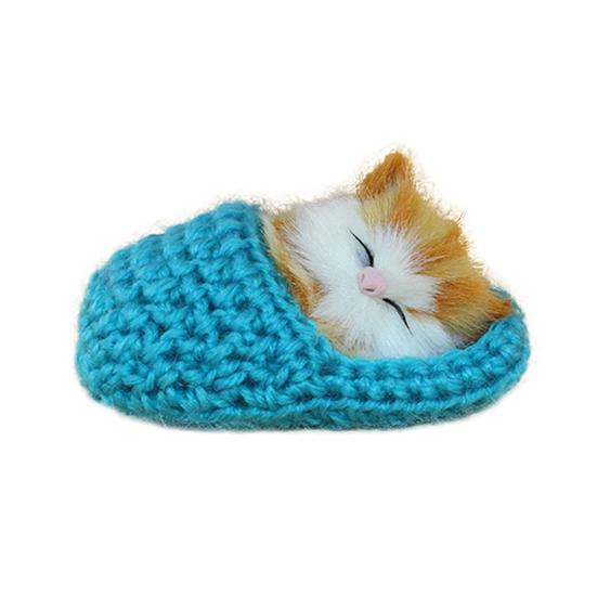 Cute Sleeping Cat Slippers Sounding Simulation Plush Animal Toy Decor Kids Gift