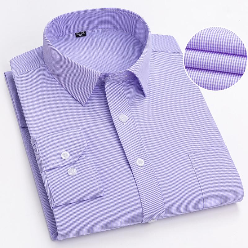 Men's 65% Cotton Long Sleeve Printed Check Dress Shirt Single Patch Pocket Regular-fit Comfortable Versatile Thin Casual Shirts