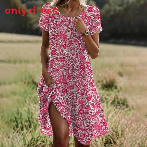 Mittellanges Kleid im Ethno-Stil aus Polyesterstoff mit Blumenprint für den Sommer