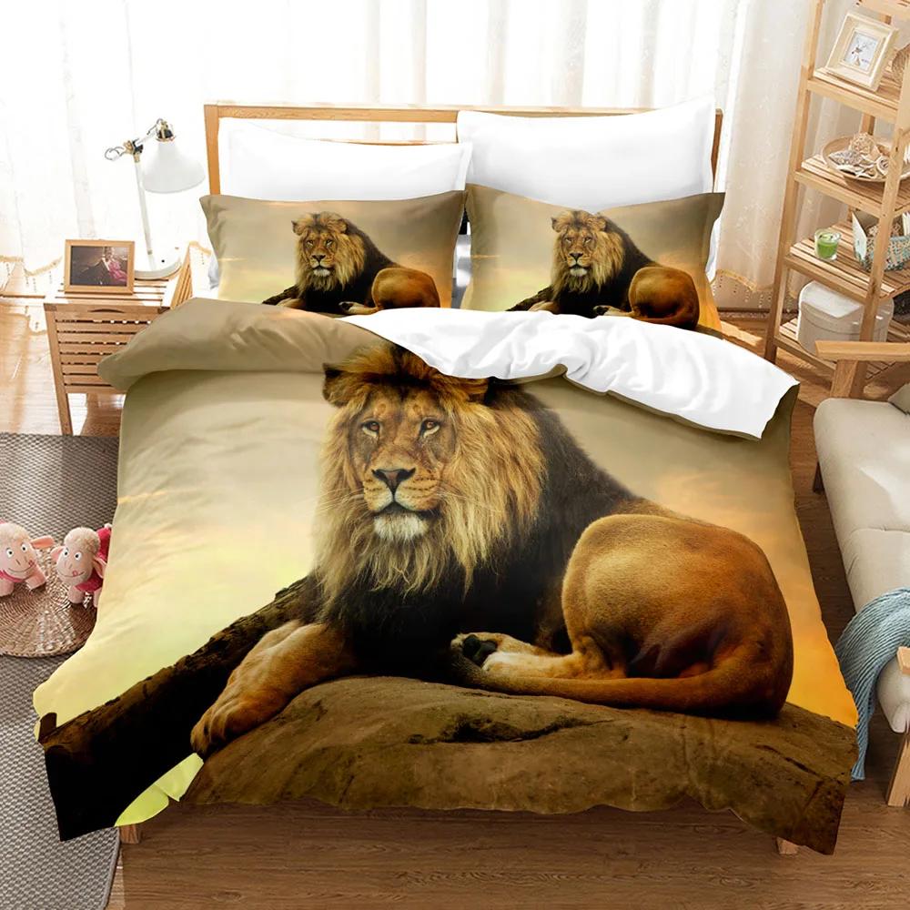 Comforter 3D Lion Print S King Size Animal Bedding Set Starry Galaxy Comforter Microfiber +Pillow Shams
