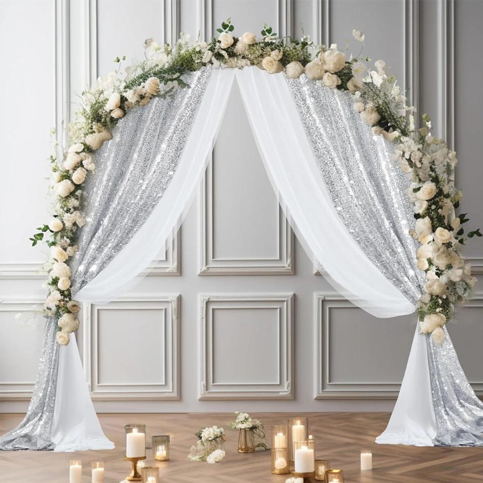 3/10M Sequin Szyfon Kolokacja Bieżnik na Stół Łuk Weselny Szyfonowe Przezroczyste Zasłony do Dekoracji Tła Imprezy Urodzinowej Baby Shower