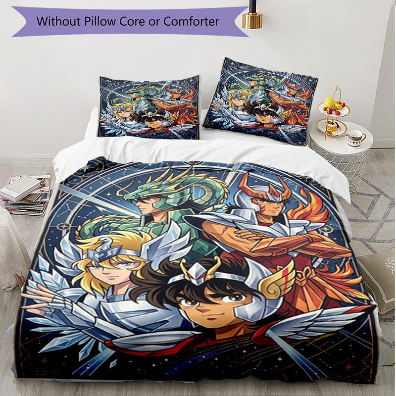 3pcs Duvet Cover Set (1*Duvet Cover + 2*Pillowcase, Without Core), Saint Seiya Print Soft All‑Season Bedding Set, Home Bedroom Decor Gift