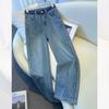 High-End Gray Fleece-Lined Wide-Leg Women's Jeans - Autumn/Winter 2024 Embroidered High-Waisted Loose Fit