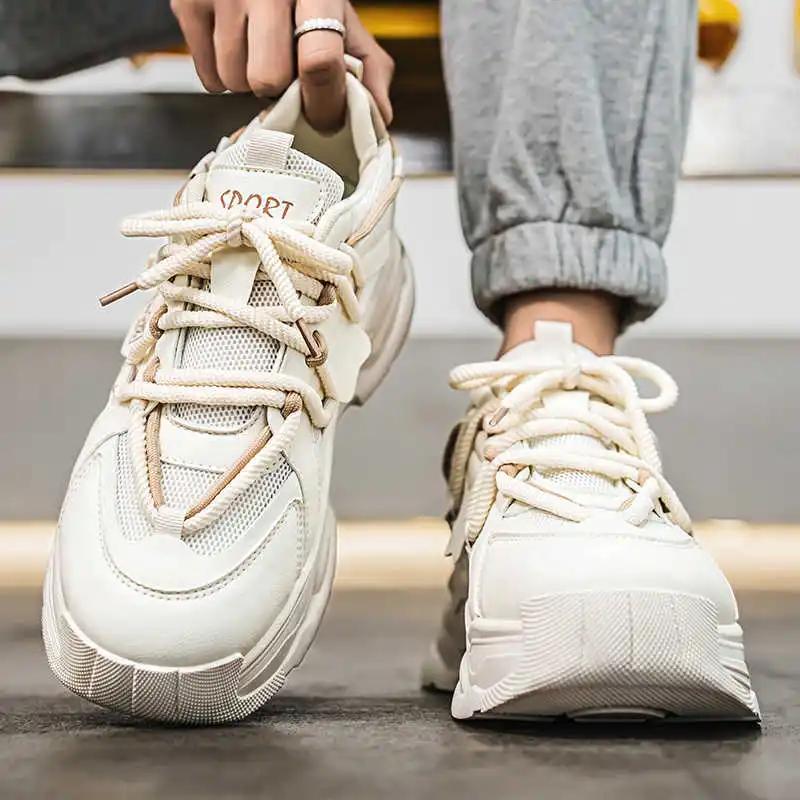 Thick Heeled Sumer Leopard Shoes Man Walking Chinese Sneakers Brand Man Tennis Sport Class Teniz Snekers Obuv Trend Design