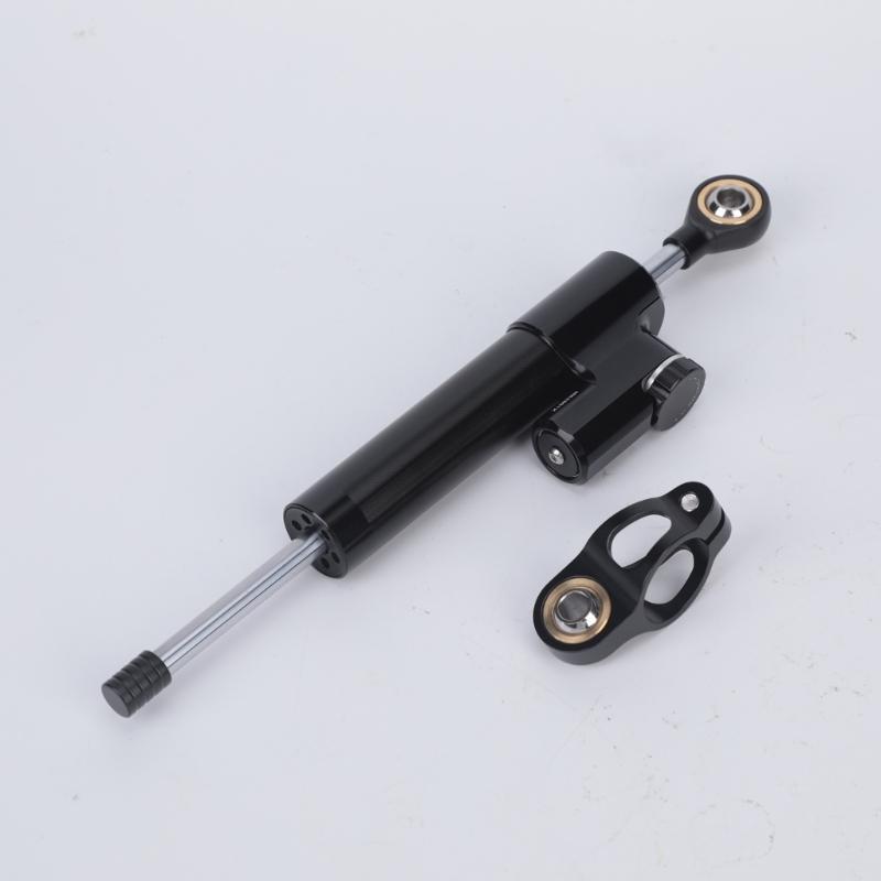 Machined Aluminum Motorcycle Steering Damper with Anodized Finish, Adjustment Knob and Shared Mounting Hardware