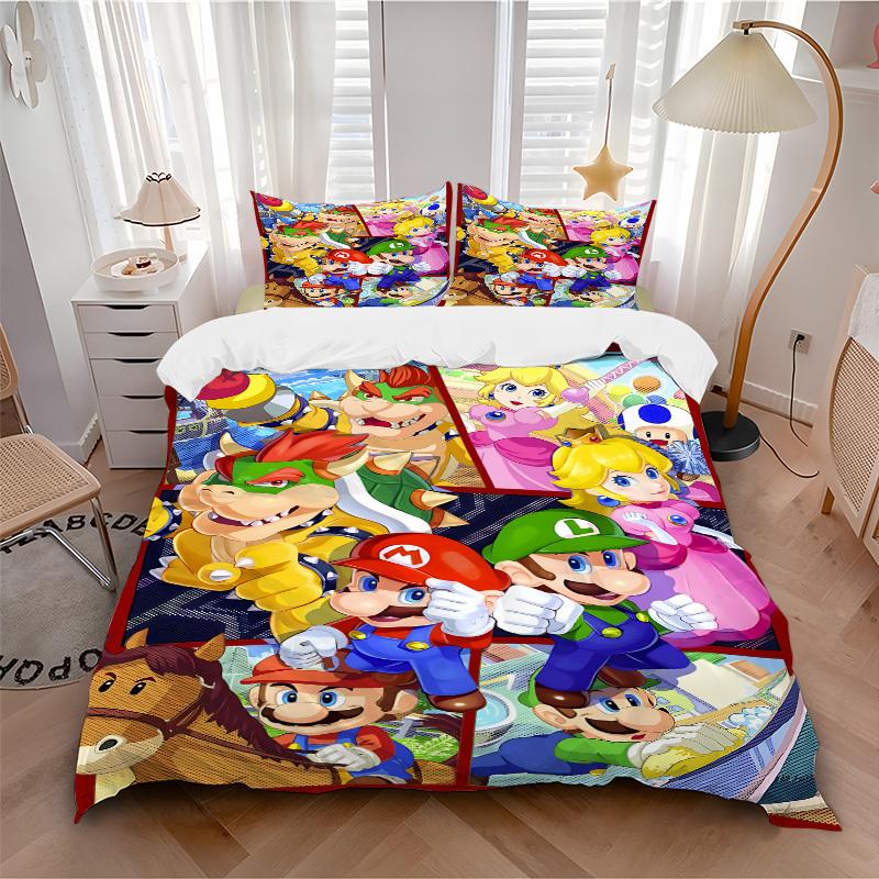 

3pc Mario Luigi Bedding Set Guest Room Bedroom Decor Christmas Halloween Decor Birthday and Holiday Gifts- All Seasons 3pcs Quilt 093 135x200cm