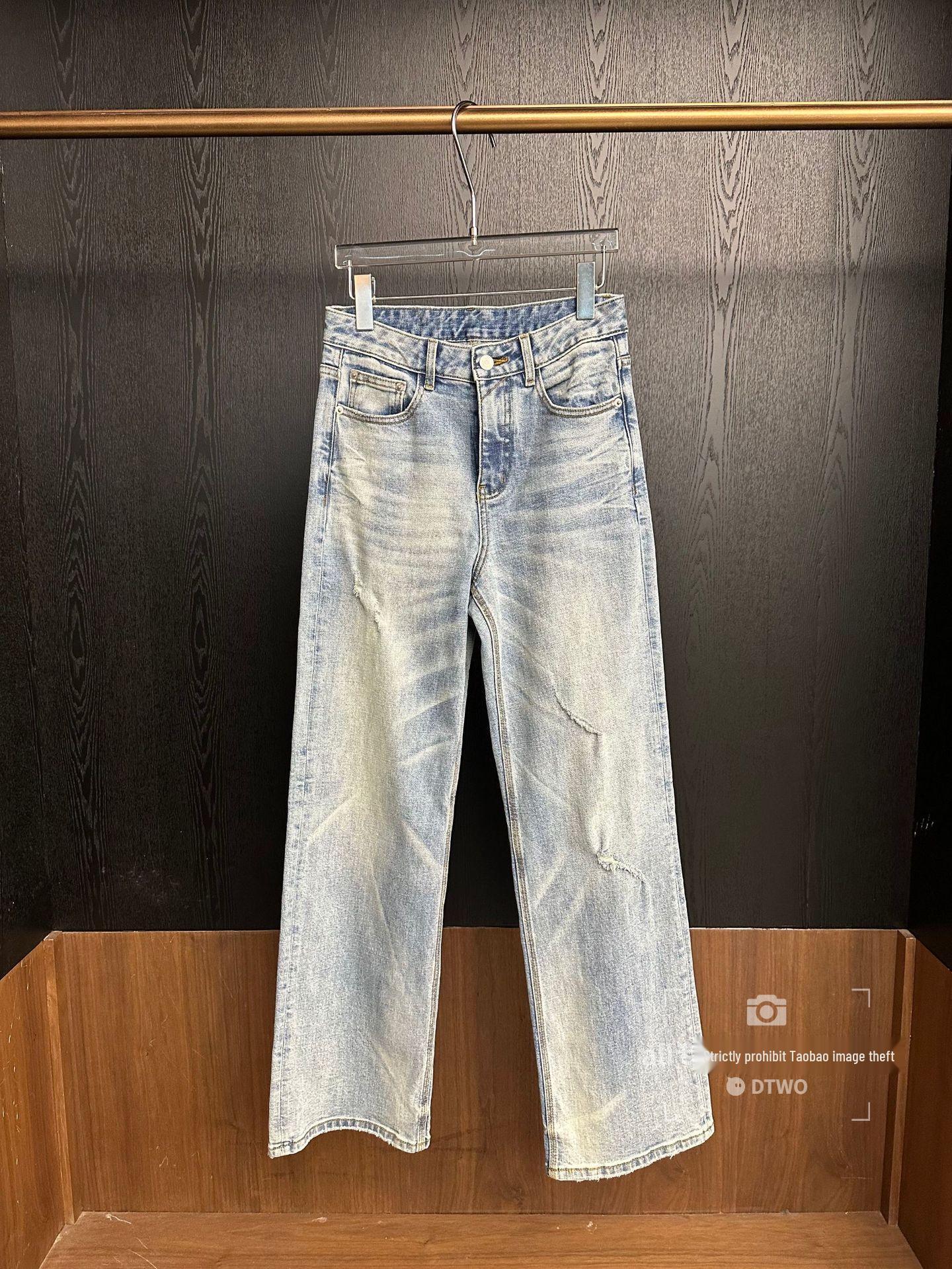 

DTWO 2026 Spring/Summer Trendy Ripped Personality Jeans 6105078 Small синий
