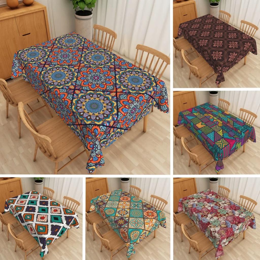 1pc Farmhouse Kitchen Dining Table Decor Bohemian Patchwork Mandala Tablecloth Waterproof Table Cloth Holiday Party Wedding