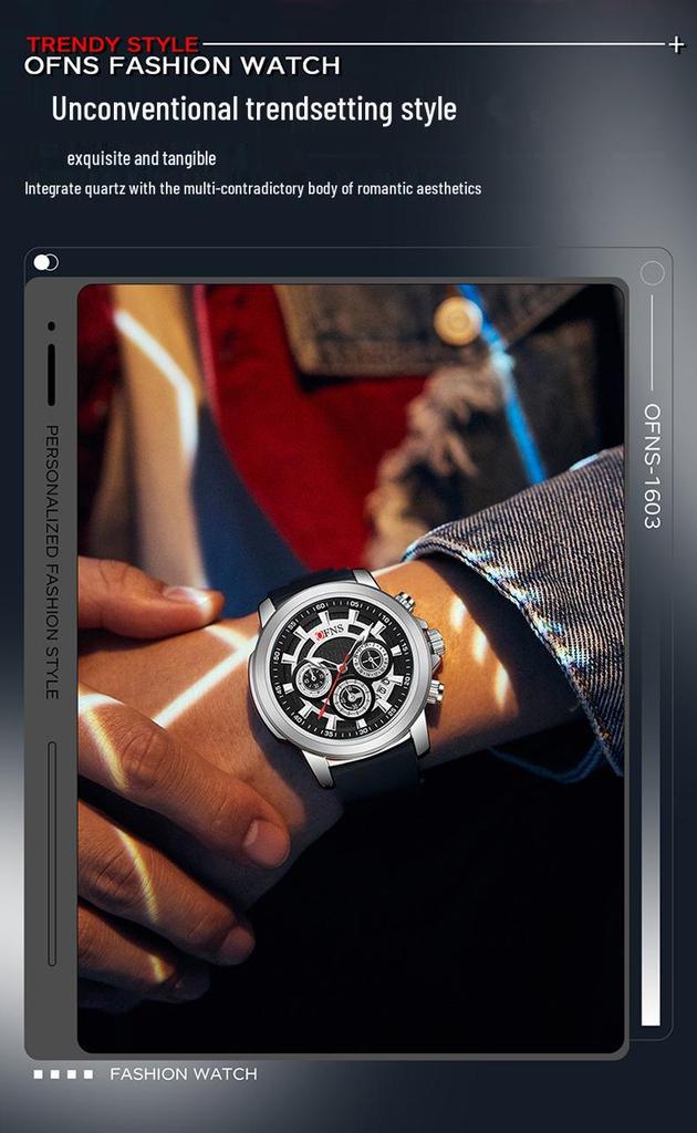 Men's Multifunction Quartz Sports Watch with Calendar & Three-Eye Design