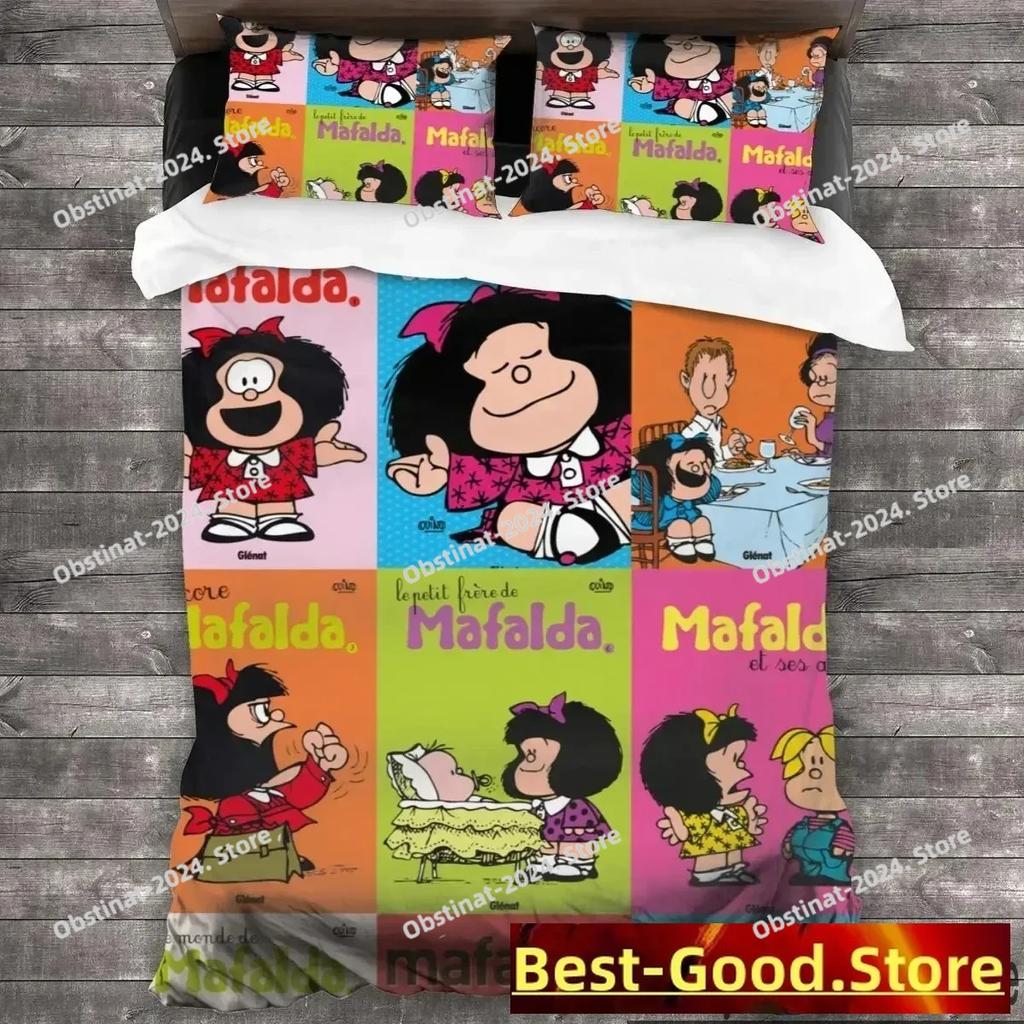 3D Mafalda Cartoon Comforter Bedding Set Printed Bed Set Duvet Cover Sheet Pillowcase Bed Soft Quilt Cover Full Queen King Size