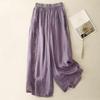 Damen Sommer Weite Beine Bestickte Cropped Hosen, Künstlerisch Retro Locker Lässig Elastische Haremshosen