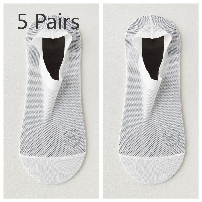 

5 пар мужских летних носков из тонкой сетки с дышащей невидимой хлопковой подошвой, впитывающих пот, дезодорирующих, нескользящих, с лодочкой 5 Pairs белый