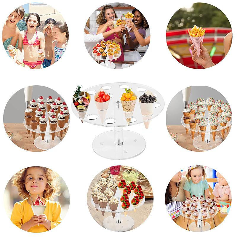 4/6/16 Holes Transparent Acrylic Ice Cream Stand Cake Cone Stand Pastry Holder Wedding Party Buffet Food Display Rack Bake Tool