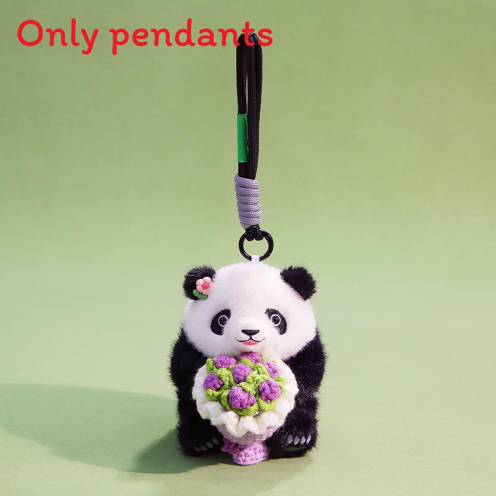 

Panda Plush Keychain With Floral Design For Gift And Decoration Purple