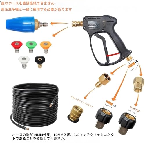 YUET Hochdruckreinigerpistole Griff, Mehrwinkel (Alles in einem) Wasserdüse für Autoreinigungsset, M22 14MM Anschluss Schlauchverbinder, 1/4 Zoll Karcher Qu