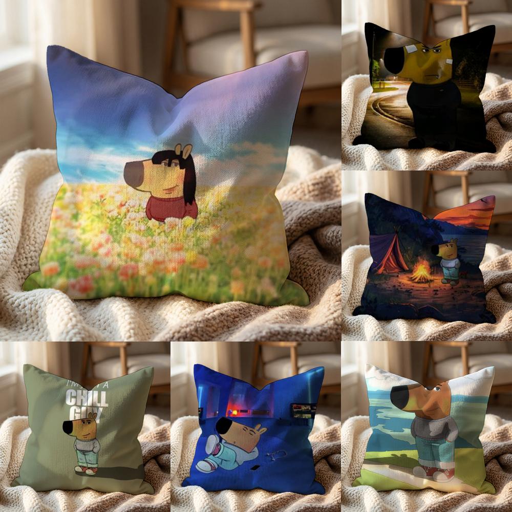 Cute chill guy Cushion Cover Multi-Scene Pillow Cover for Home & Car - Reversible, Soft & Durable for Daily Use