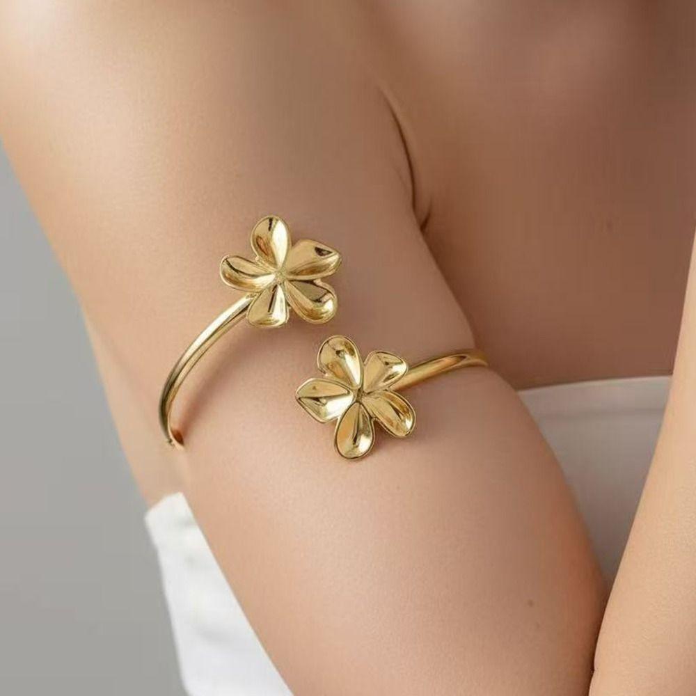 Metall-Blumen-Manschettenarmband Emaille-Glasur Handwerk Spiral-Armband Floral Offene Manschette Armreif Damen