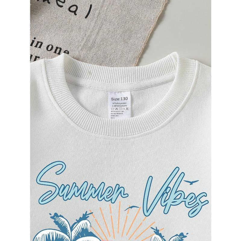 European sizes Girls' Crewneck Sweatshirt Summer Vibes Palm Trees Flowers Sunset, Soft Comfy Sportswear for Teens