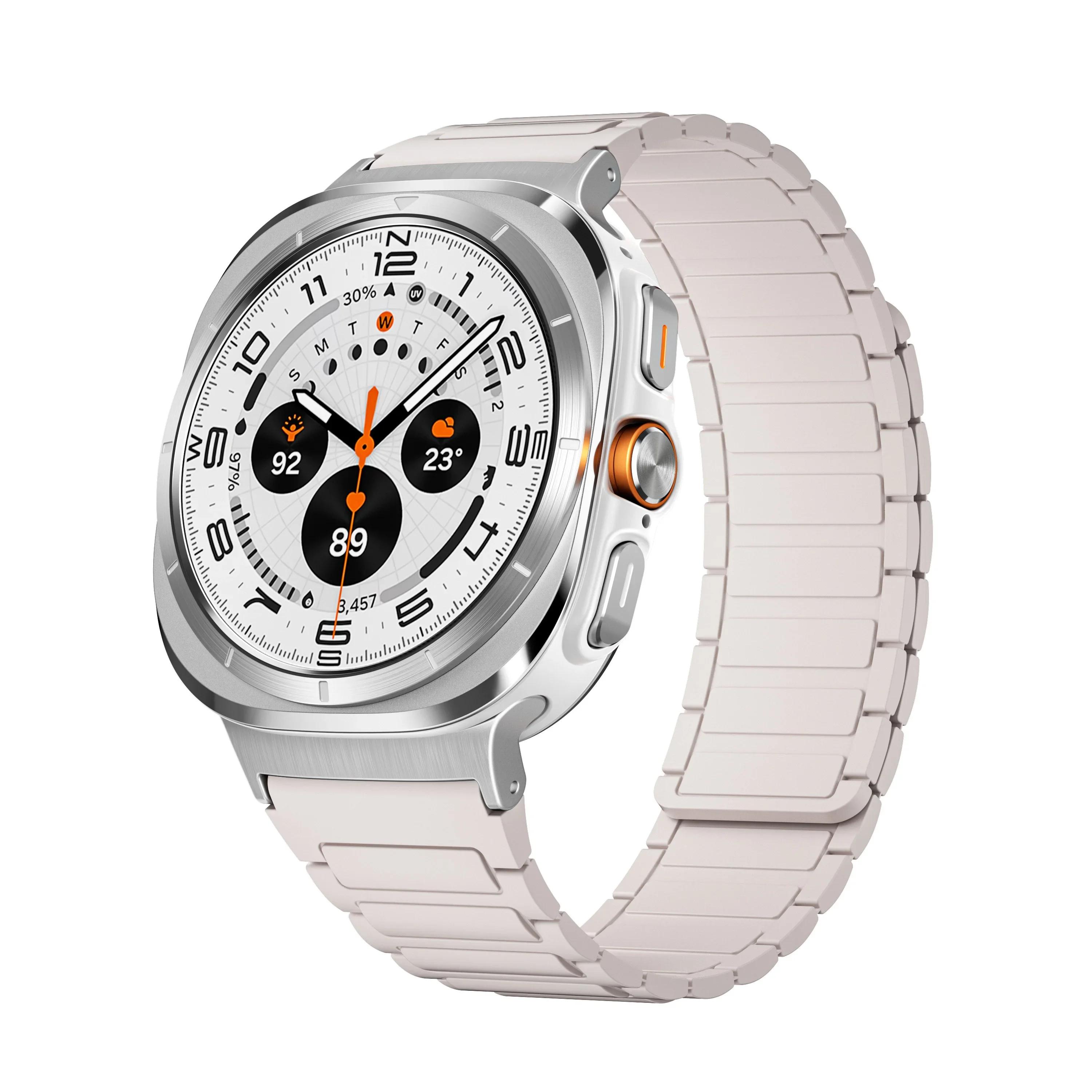 

Силиконовый ремешок No Gaps для Samsung Galaxy Watch 7 Ultra 47 мм, спортивный браслет с магнитным ремешком для Galaxy Watch Ultra Watch 7 Ultra 47mm серебряный/белый