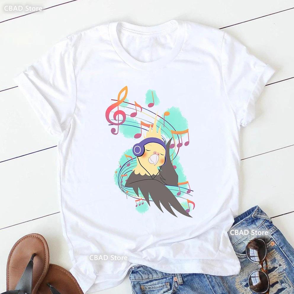 Cute Cockatielsparrot Bird Lovers Print T Shirt Girls Sunflower Flowers Tshirt Unisex Harajuku Kawaii Clothes Summer Tops Tee