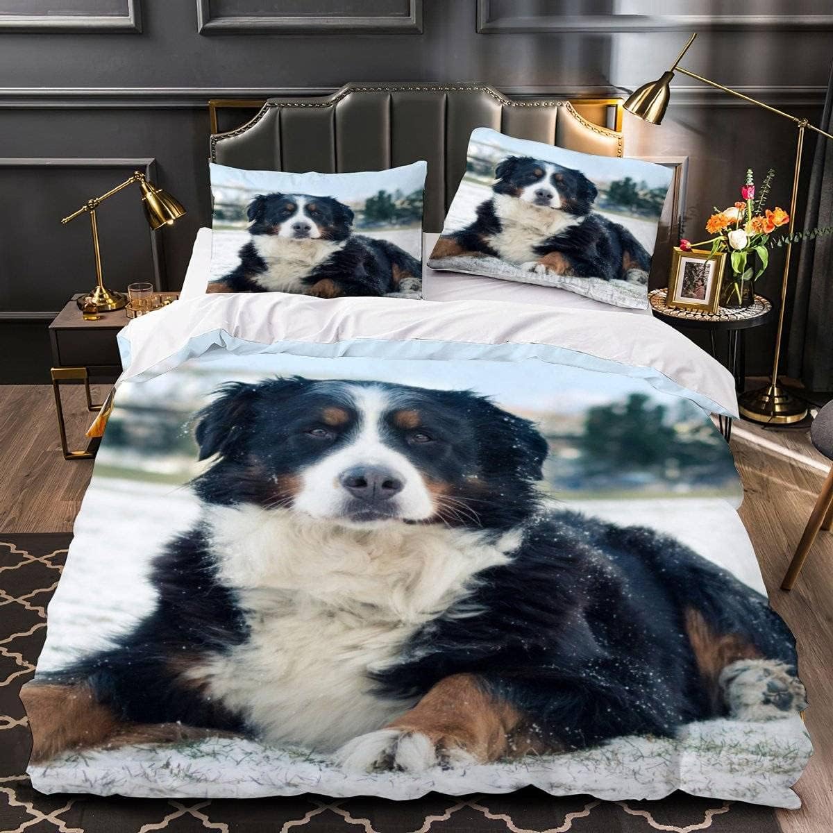

Bernese Mountain Dog Duvet Cover Twin Cute Pet Dog Bedding Set For Boys Girls Microfiber Lovely Animal Comforter Cover 2/3 Piece AU King(245*210cm)3pcs