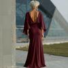 Dames Geplooide Bootnek Bruiloftsgast Jurk, Backless Vleermuis 3/4 Mouw Bodycon Lange Jurk, Formele Feest Cocktail Prom Jurk