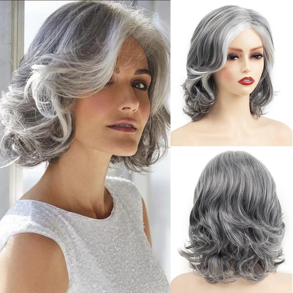 

Серовато-белый короткий кудрявый синтетический парик One size