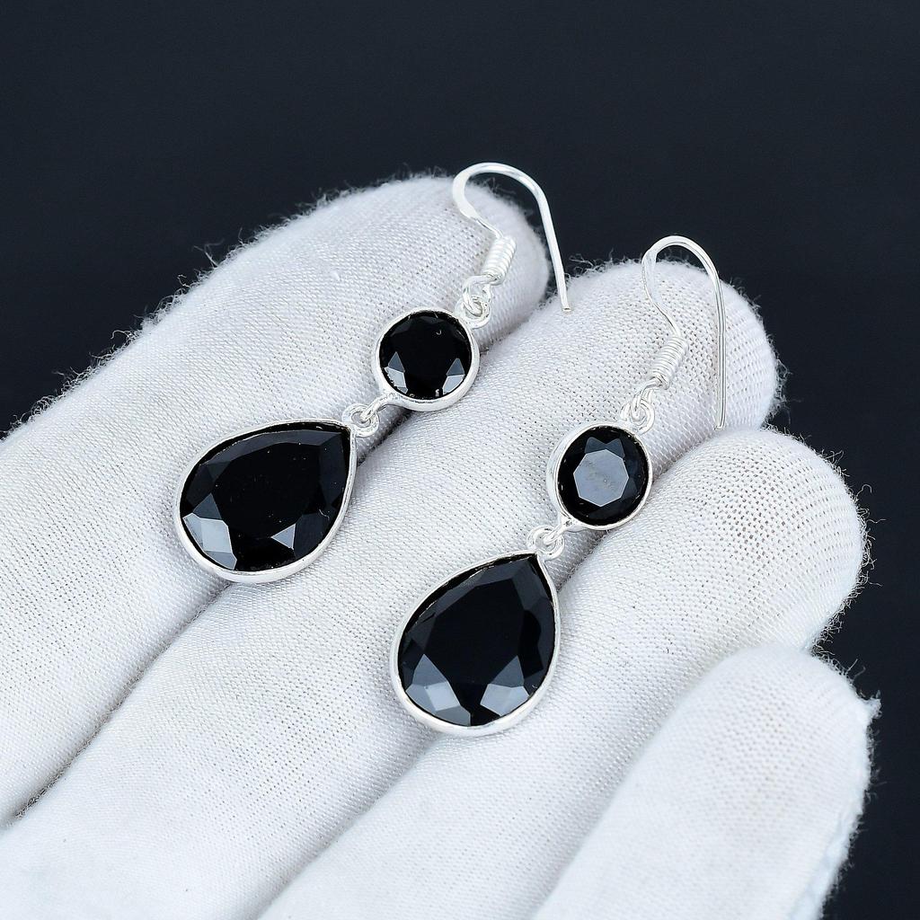 Beautiful Black Spinel Gemstone Earrings, 925 Sterling Silver Earring, Handmade Boho Silver Jewelry Dangle Earrings, Gift For Her