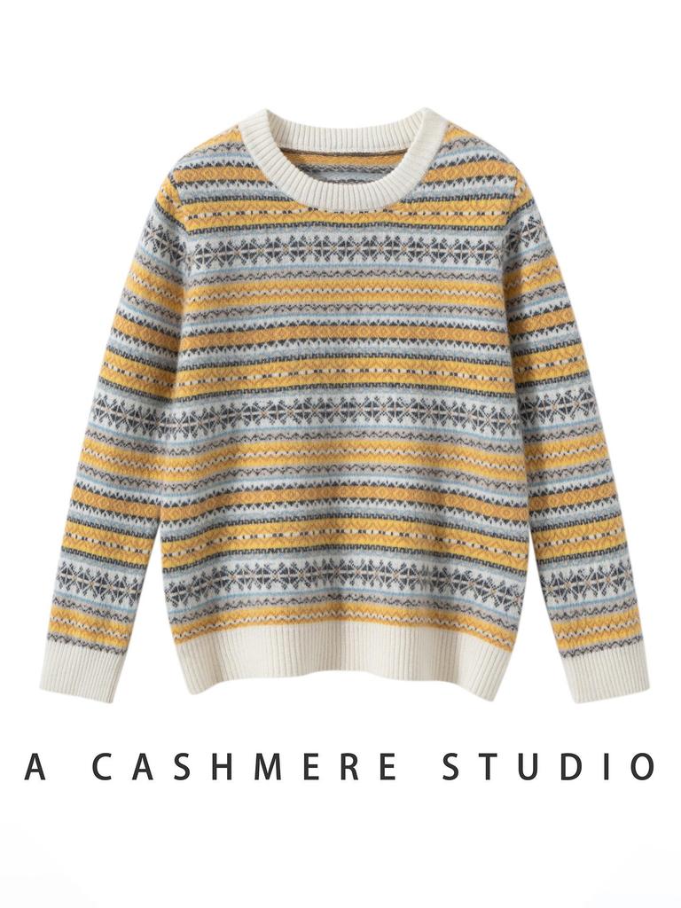 Children’s Pure Wool Fair Isle Sweater - Warm Thickened Knit with Round Neck for Autumn/Winter 2025